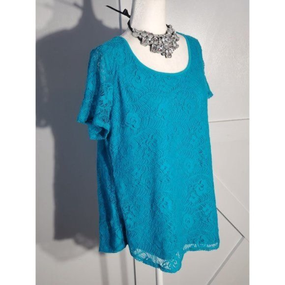 LEO & NICOLE LASCE BLOUSE SHORT SLEEVE COTTON/NYLON SIZE XL - Picture 2 of 6